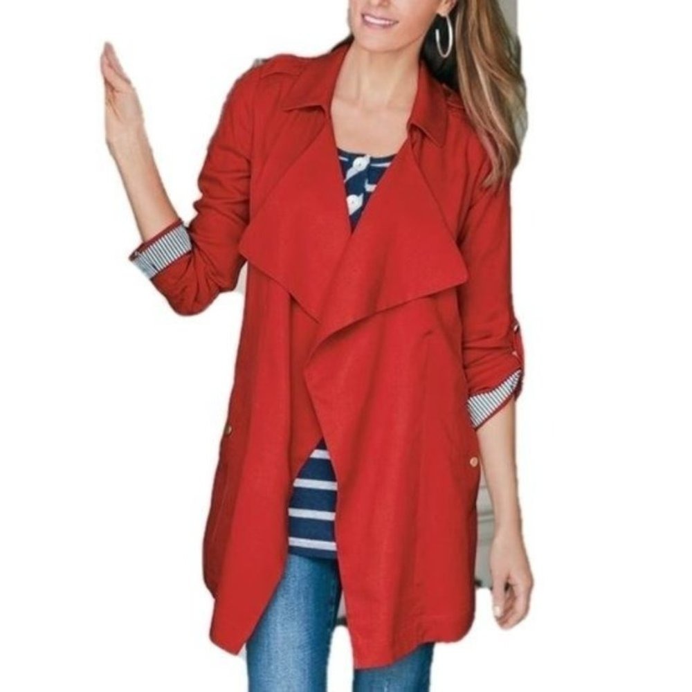 Soft Surroundings Chelsea Tencel Topper Jacket XL Pockets Open Front Stripe